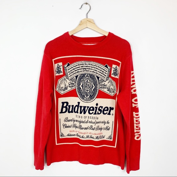 Budweiser Sweaters - BUDWEISER Knit Sweater Vintage Vibe Logo Big L